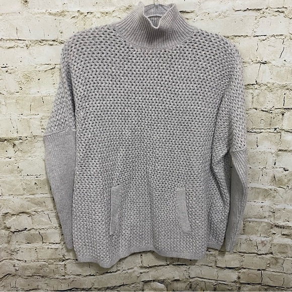 LOFT Gray Open Knit Cotton Camel Mock Neck Sweater - Picture 1 of 6